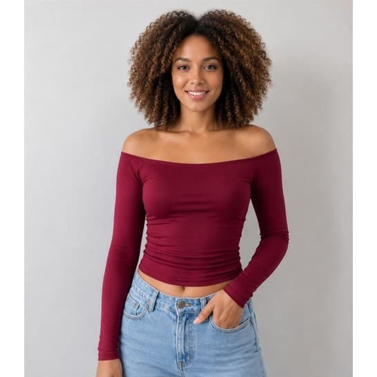 TOP TUBE CROPPED BLUSA OMBRO A OMBRO CIGANINHA MANGA COMPRIDA