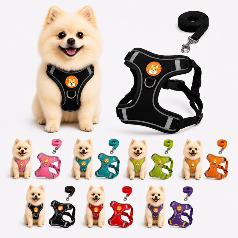 Coleira Peitoral Cachorro E Gato kit Conjunto De Guia + Coleira Colete Para Pet Pequenos E Médios