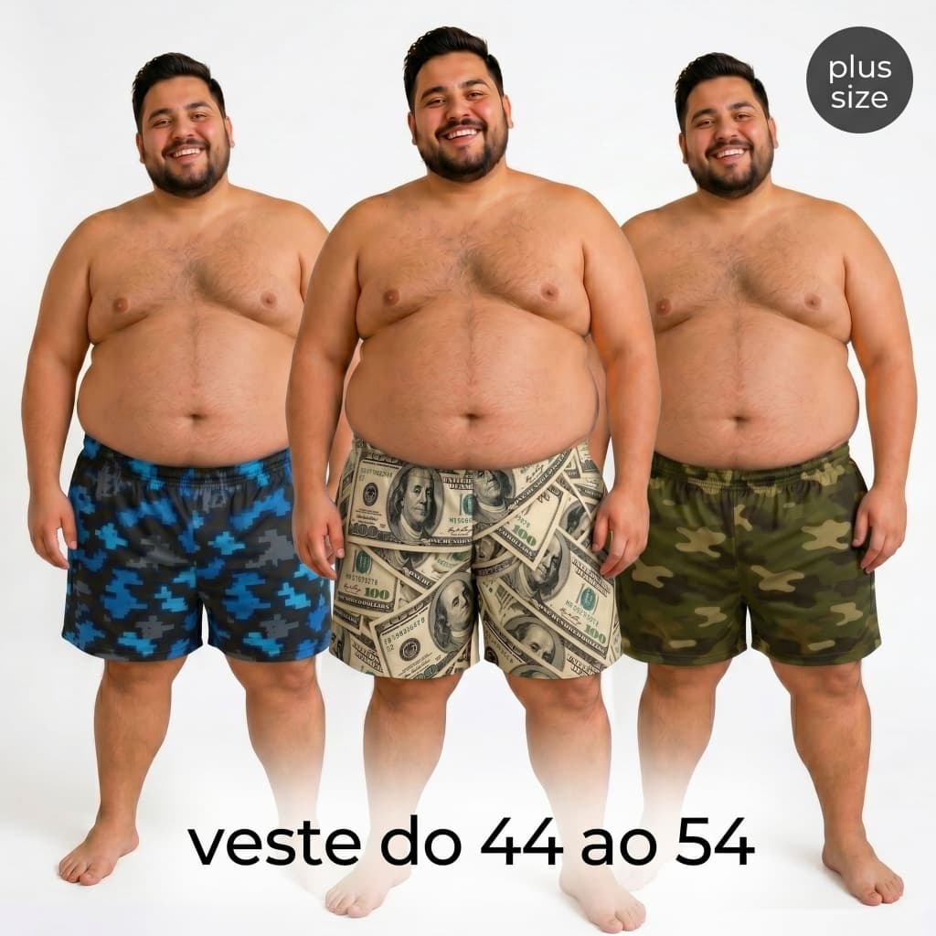 Kit 3 Cuecas Samba Canção Plus Size Estampada Masculina Short Dormir Conforto