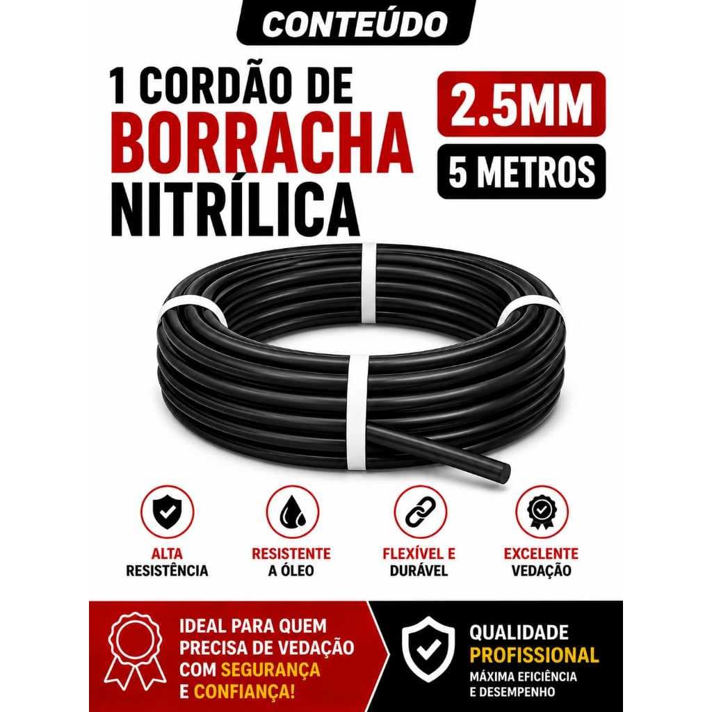 Cordão Borracha Nitrilica Nbr 2,5mm Vedaçao/oring 5 Mts
