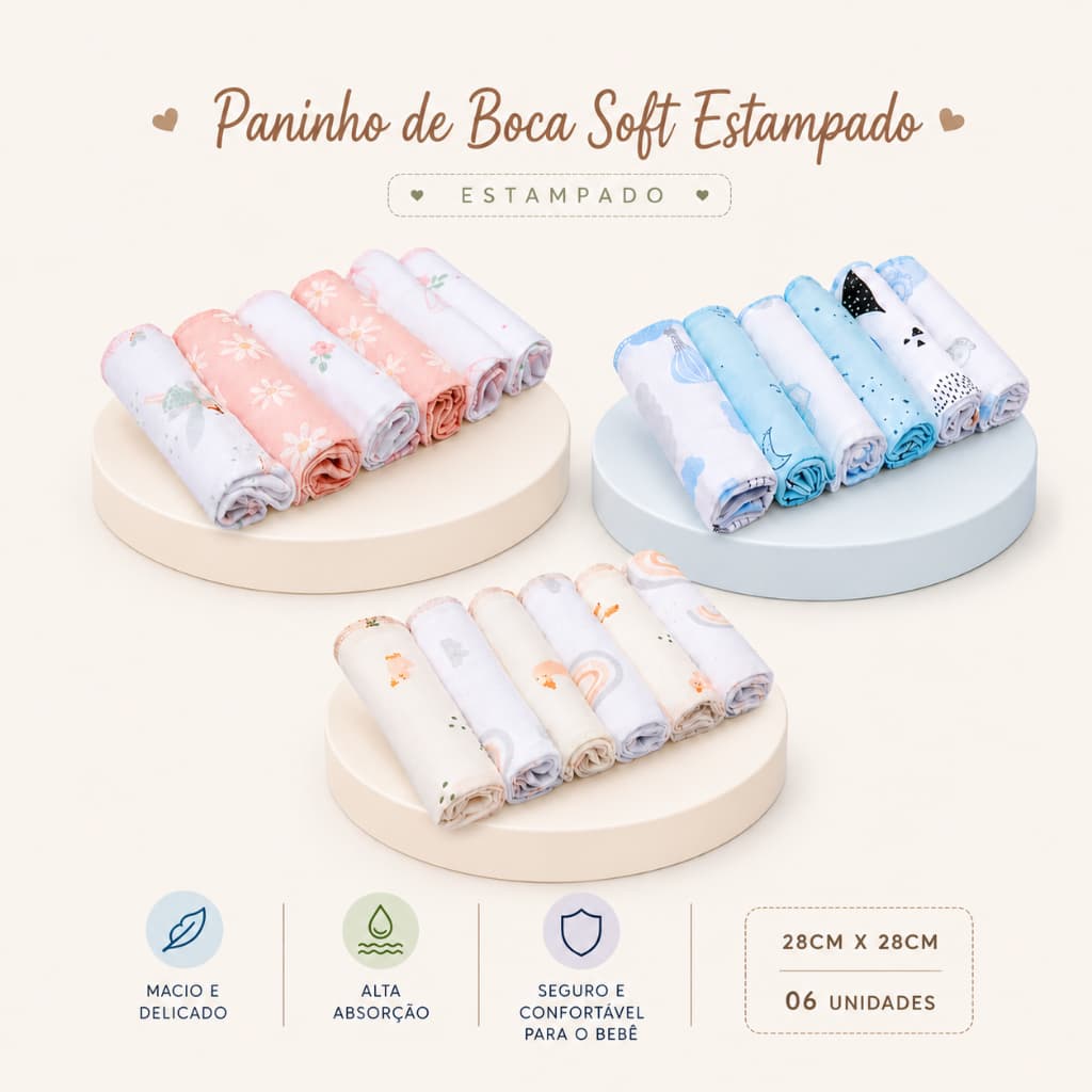 Paninho de Boca Papi Soft Estampado 28x28cm contém 06 un - PAPI