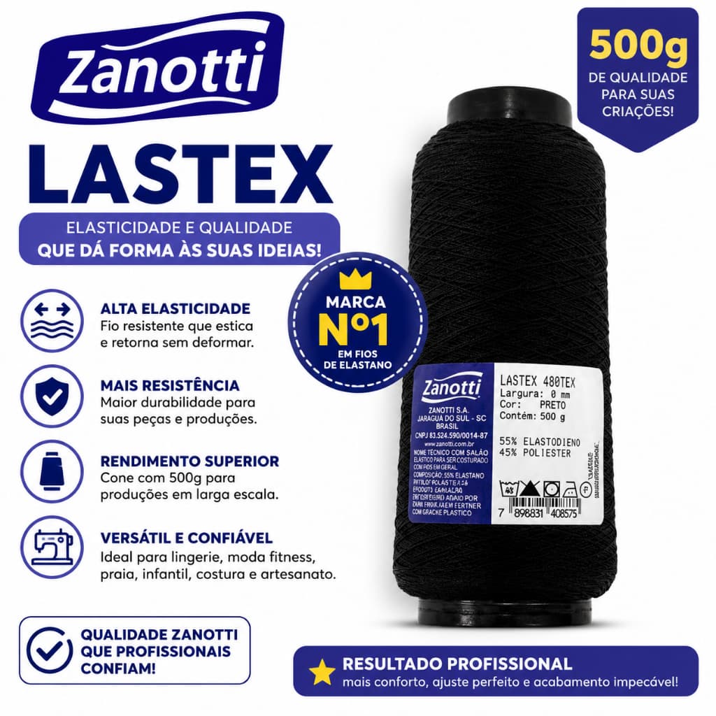 Fio lastex para tranças - 250 e 500 metros - Preto