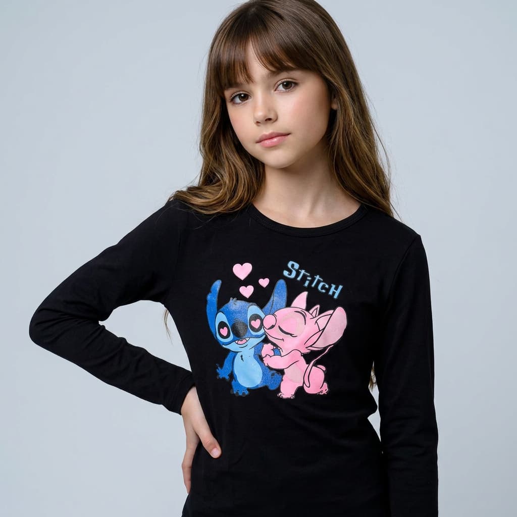 Blusa Manga Longa Infantil Meia Estação Stitch Tendência Lilo Filme