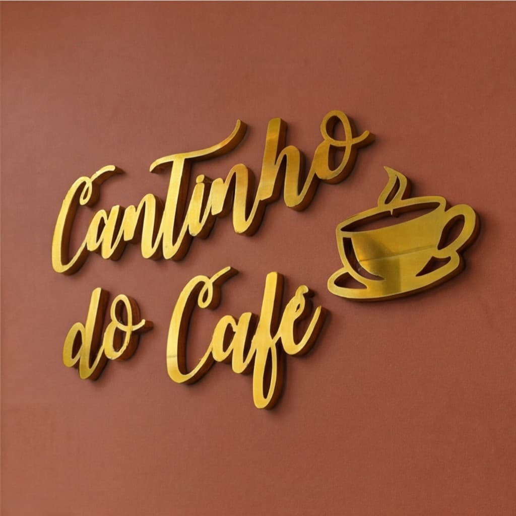 Cantinho do Café Letreiro Acrílico Espelhado Parede Cozinha Dourado Prata Rose Gold Decoração 41cm