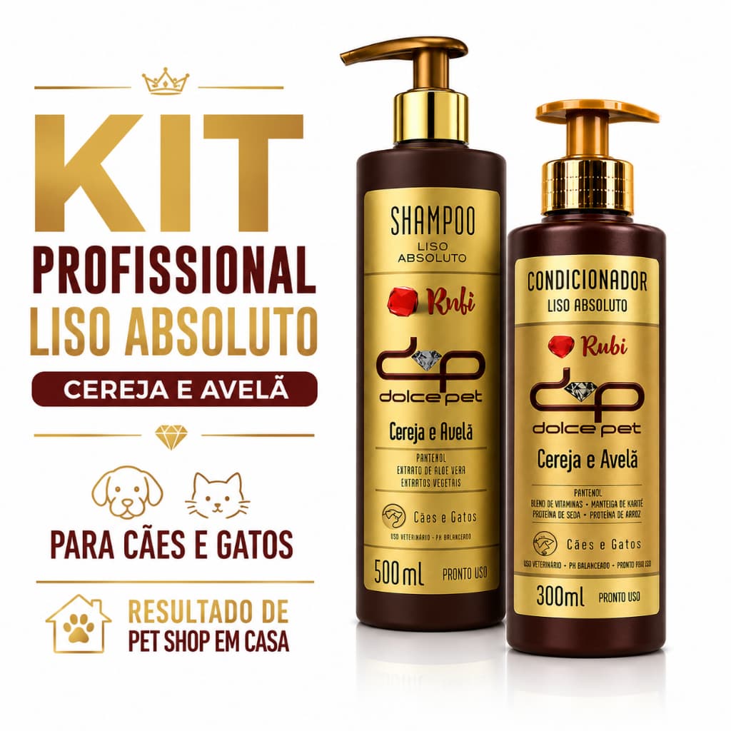 Kit Dolce Pet Shampoo Liso + Condicionador Liso Cães e Gatos