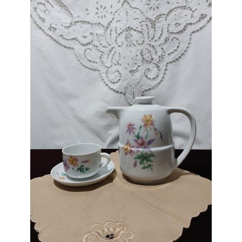 antigo bule de Café com xícara porcelana Pozzani/antiguidade