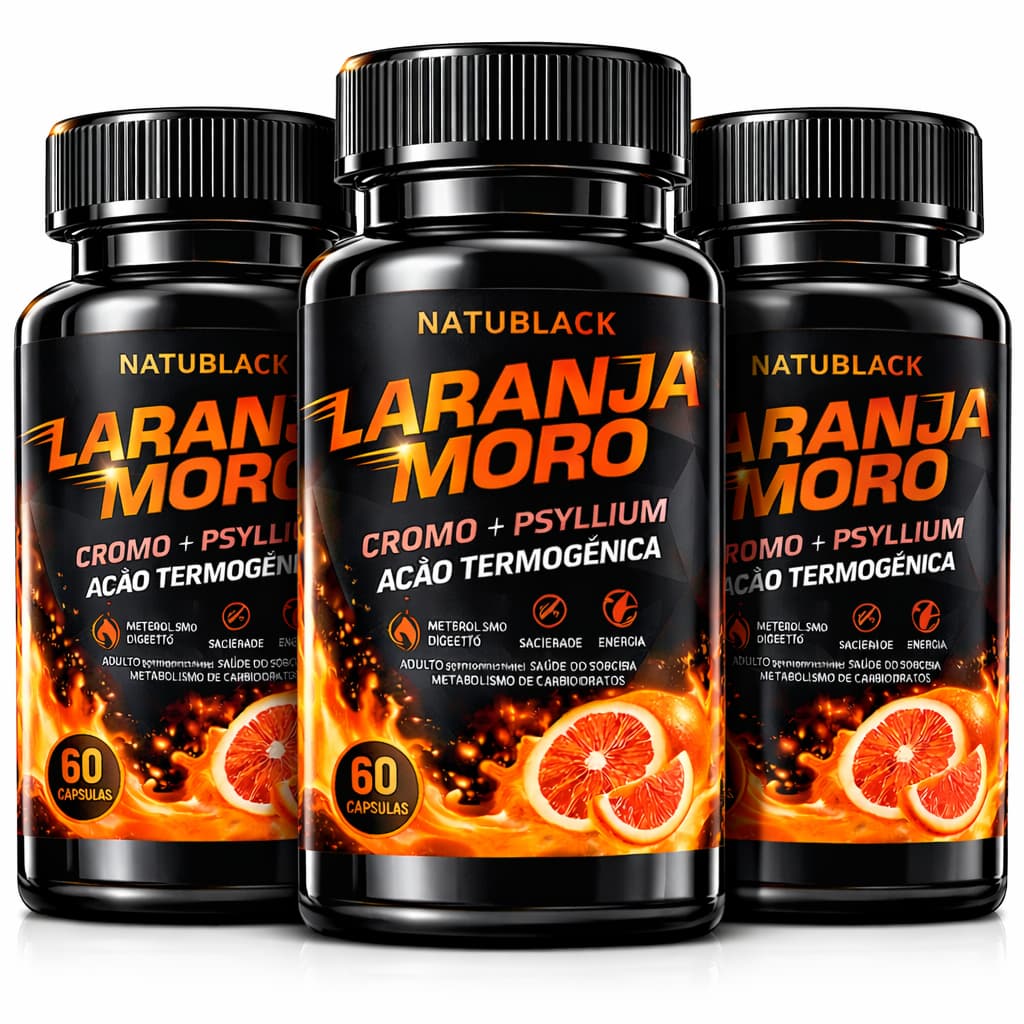 3 Laranja Moro ORIGINAL + Cromo + Psyllium Ação Termogênica 180 Cápsulas -  KIT PARA 03 MESES USO