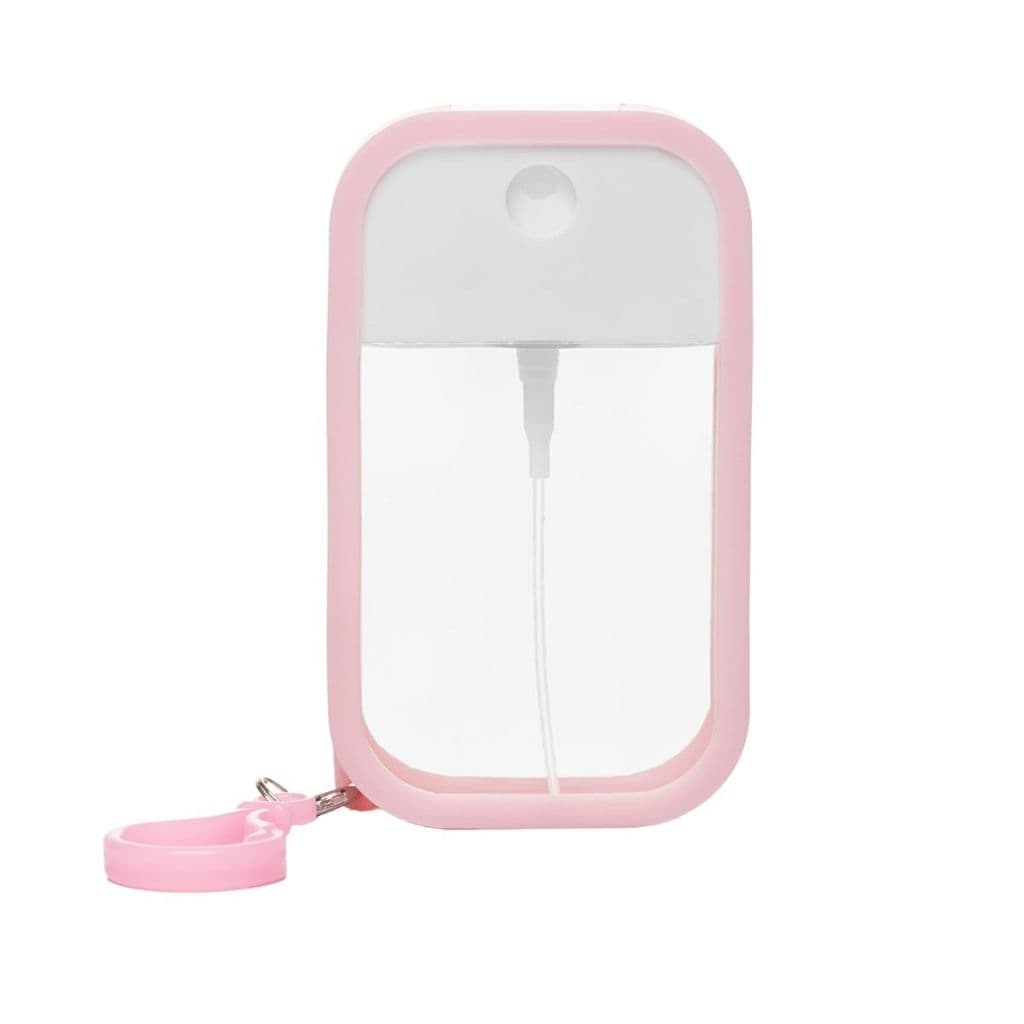 Frasco Spray Portátil Macaron Cartão com Capa de Silicone e Gancho Inferior - Rosa