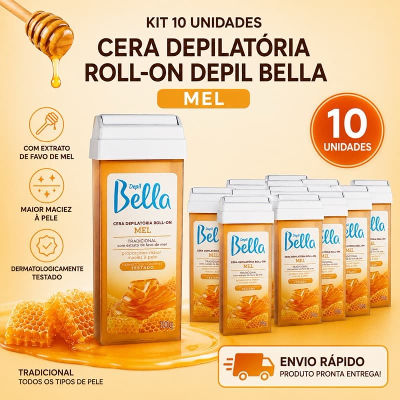 Kit 10 Ceras Depilatórias Roll-On Mel Depil Bella 100g