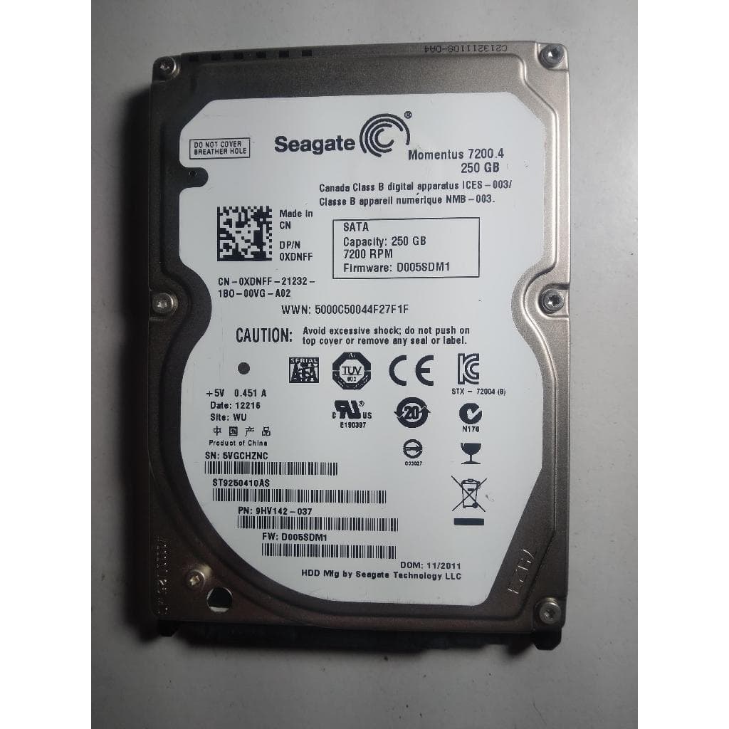 HD PARA NOTEBOOK SEAGATE 250GB 7200 RPM