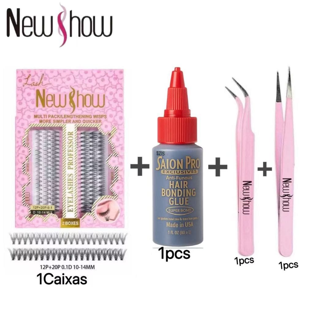 NewShow Kit Completo Extensão de Cílios a Fio com Cola Profissional e 2 Pinças