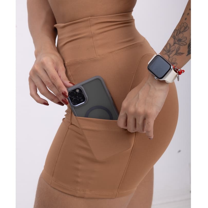 SHORTS FITNESS COM BOLSOS CÓS EXTRA ALTO POLIAMIDA ZERO TRANSPARÊNCIA