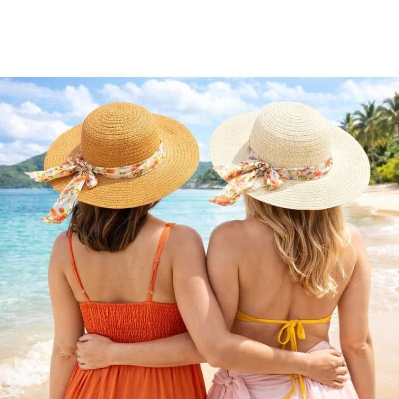 Chapéu De Praia Com Laço Florido- Verão- Praia - Piscina