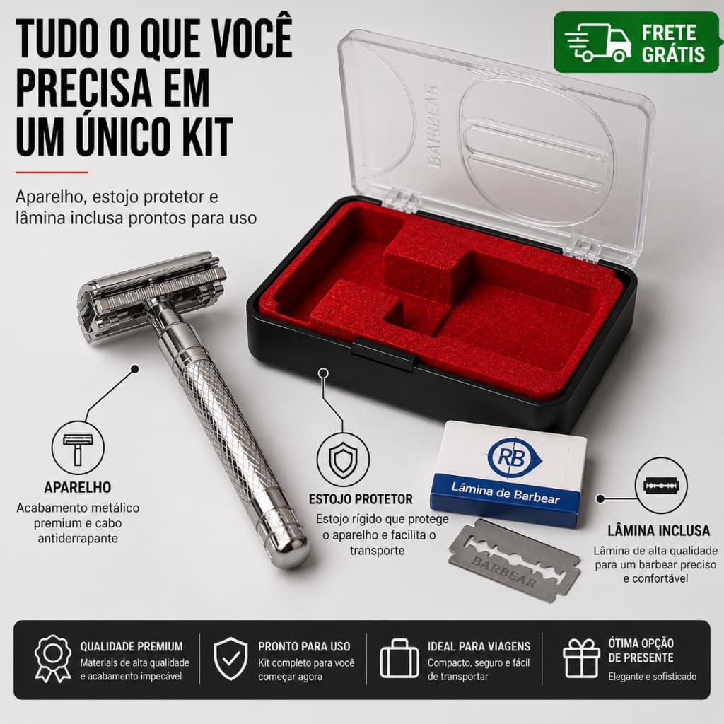 Aparelho De Barbear Luxo Reutilizável De Metal Com Estojo - Original