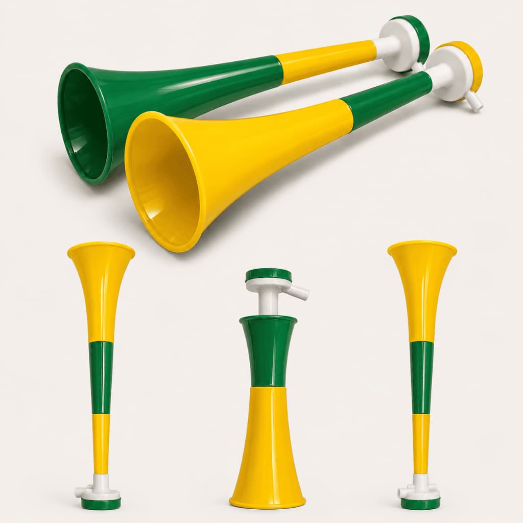 Corneta Brasil Verde e Amarela 40cm Fácil de Montar Torcida Seleção Jogos Eventos