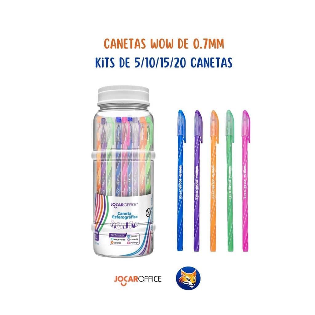 Kit 05 a 20 Caneta Esferográfica Perfumada Wow Fun Ponta 0.7 Jocar Office