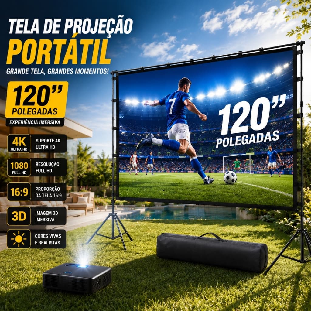 Tela do Projetor 120 Polegadas, Tela de Projeção Portátil 16:9 4K HD Traseira de Projeção de Filmes
