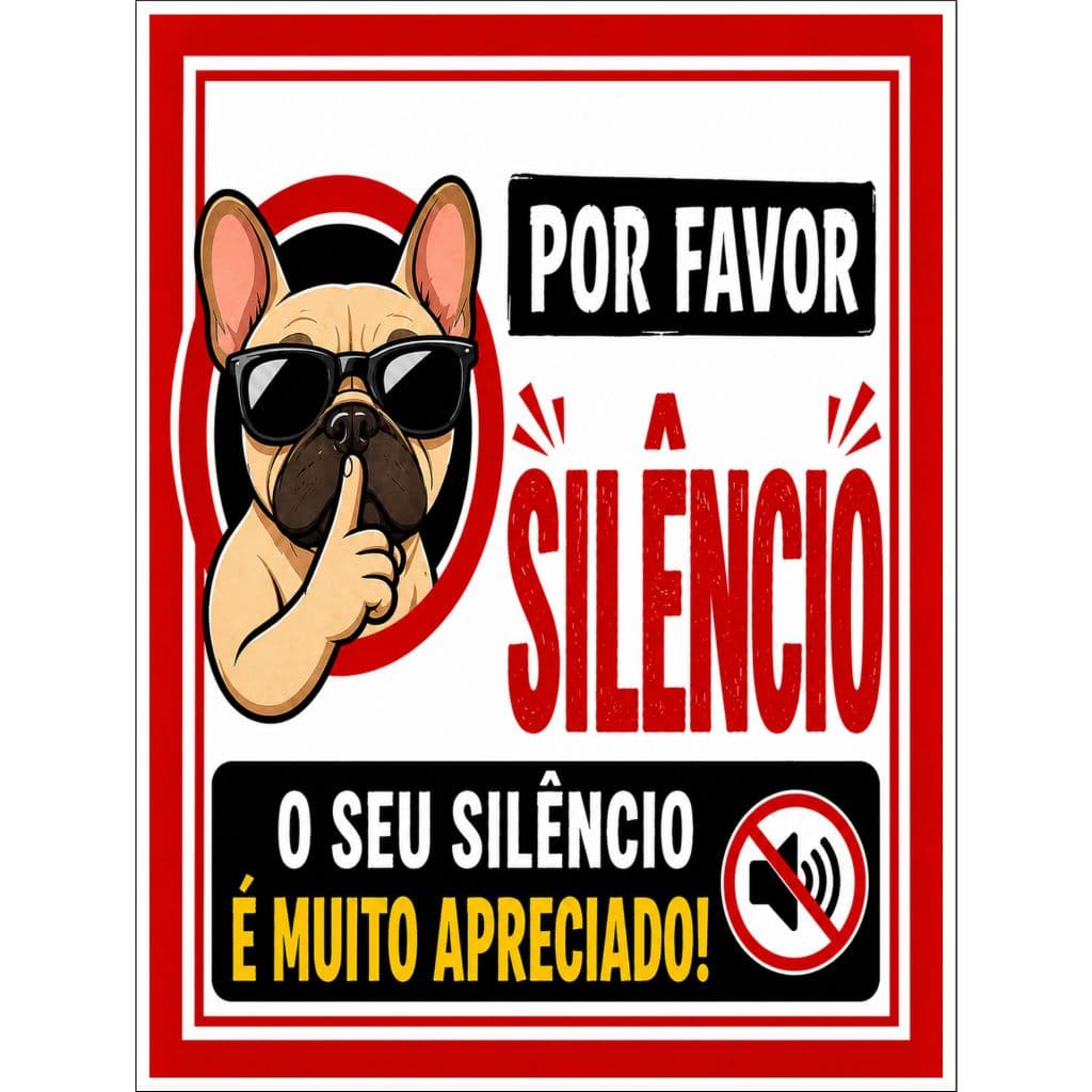 Placa Favor Manter o Silêncio Aviso Sinalização Ambiente Silencioso