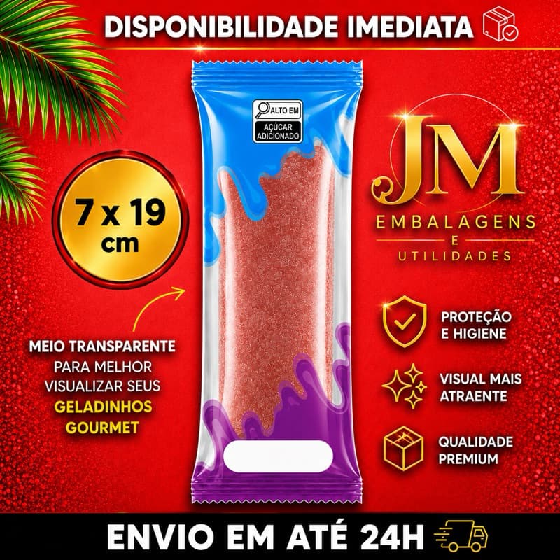 Embalagem higiênica para geladinho gourmet 7x19 dindin gourmet sacolé chup chup