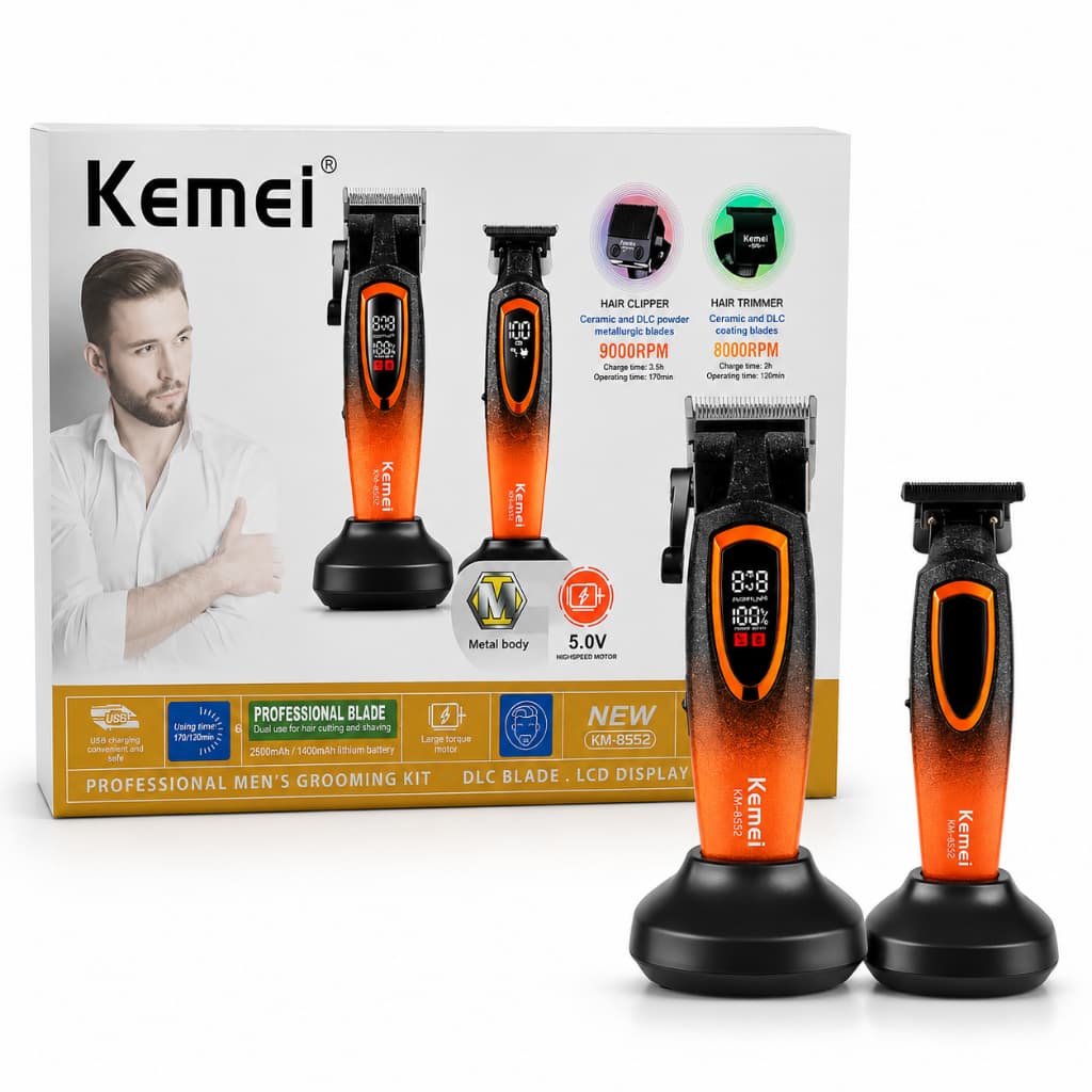 Kit Premium corte 9.000 RPM  2 em 1 com base Kemei 8552