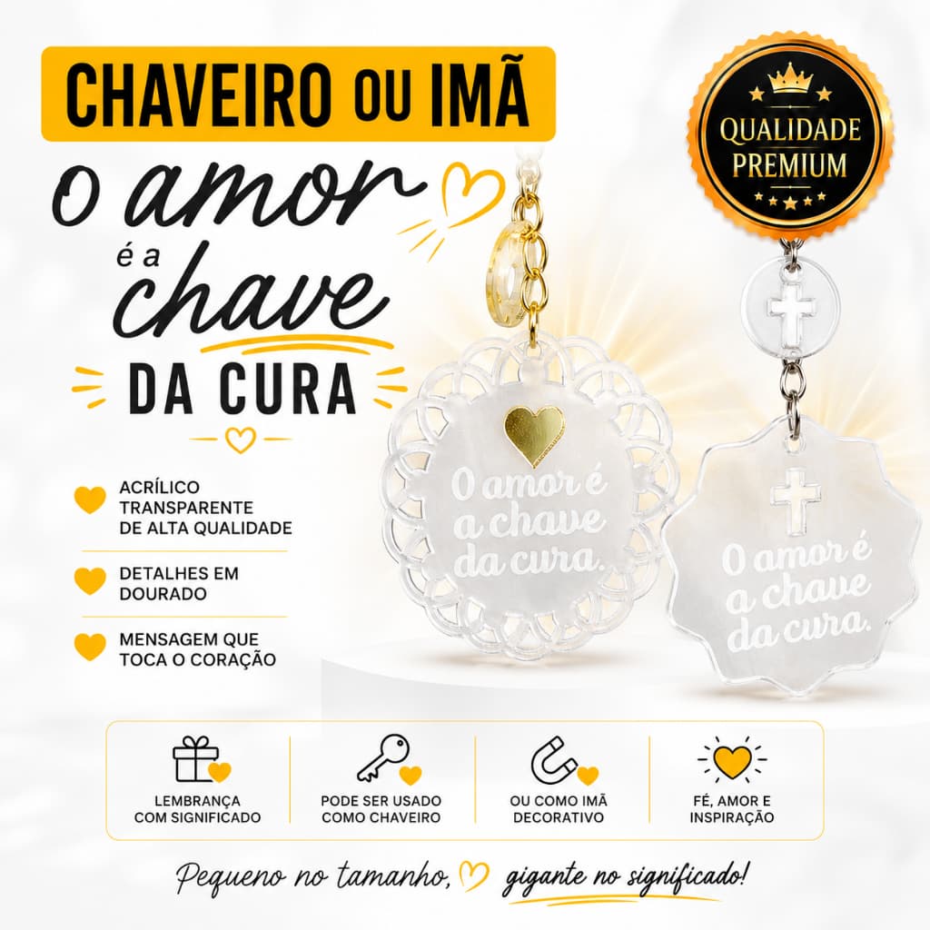 Kit Chaveiro Personalizado Lembrancinha em Acrílico “O Amor é a Chave da Cura” 5cm
