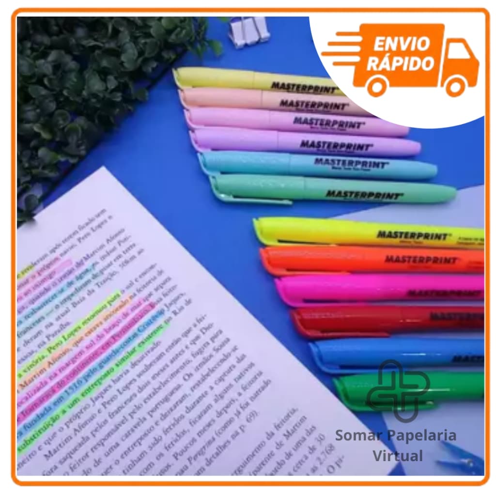 Caneta Marca Texto Masterprint Pastel e Neon Grifa Texto Diversas Cores