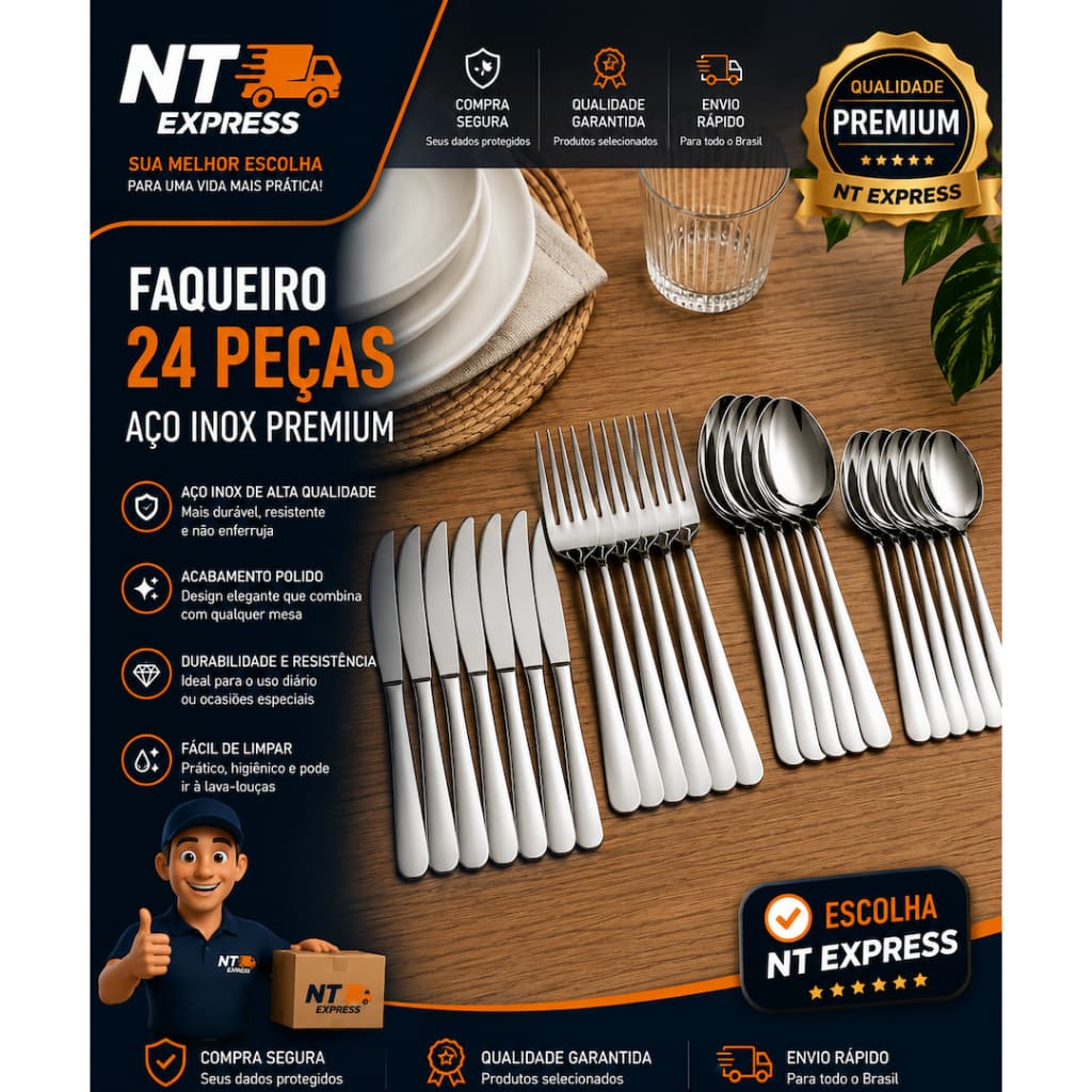 Conjunto Talheres Inox 24 Pecas Alta Durabilidade Design Elegante Mesa Posta