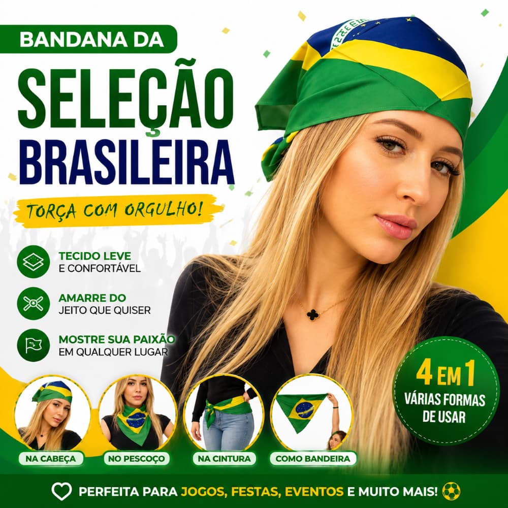 Kit 6 Bandanas Bandeira do Brasil Unissex Torcida Copa do Mundo Futebol Bandana Feminina Masculina