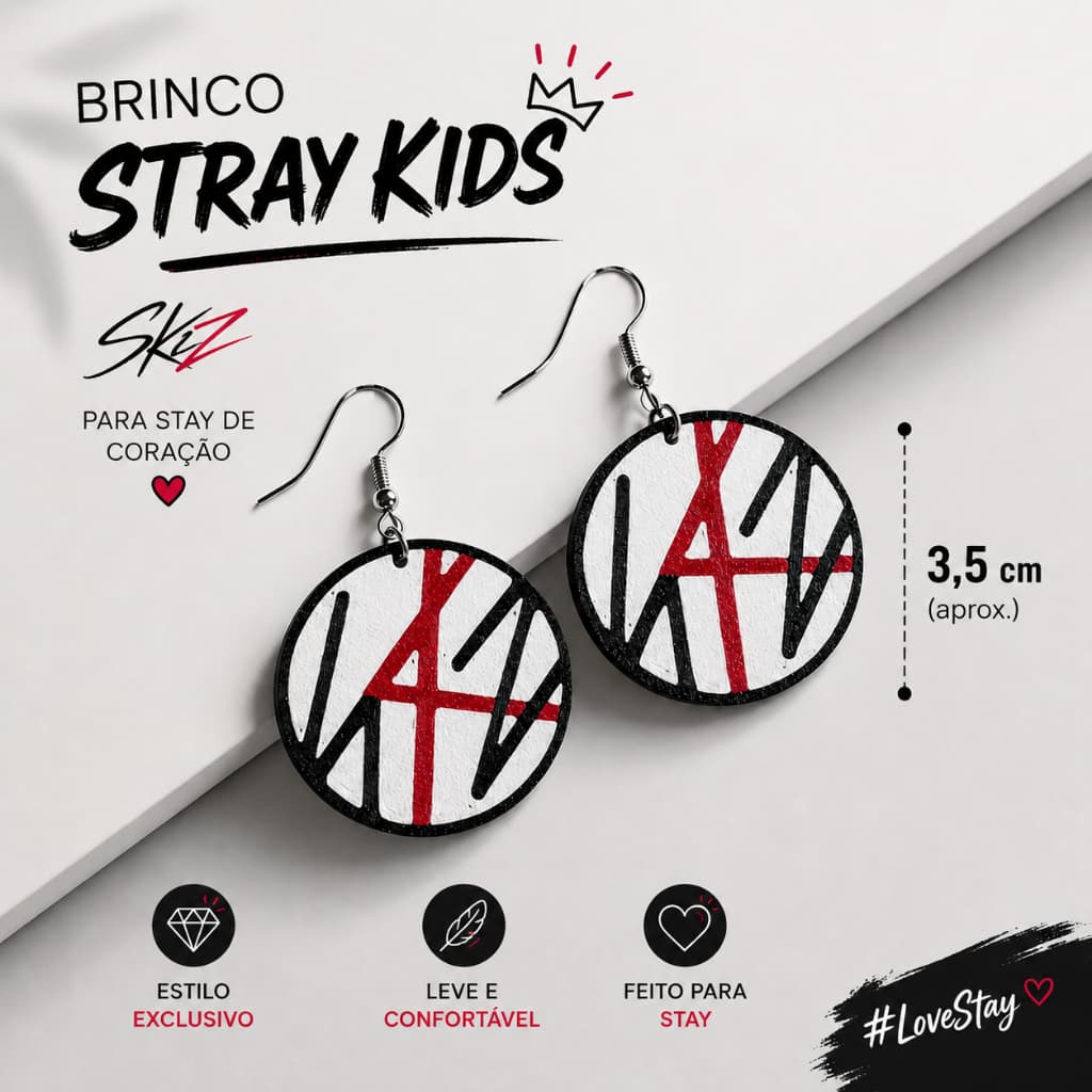 Par De Brincos Banda Coreana Stray Kids SKZ Kpop 3,5cm 3D