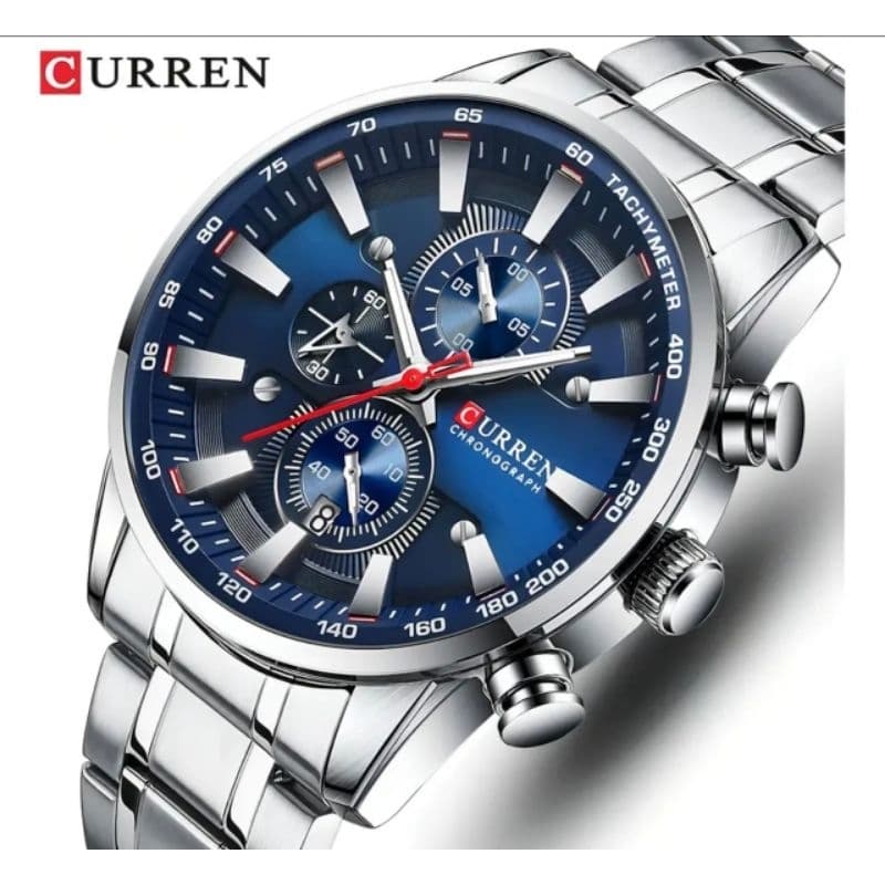 Relógio Masculino Curren 8351 Azul Pulseira Aço Original Cor da correia Prateado