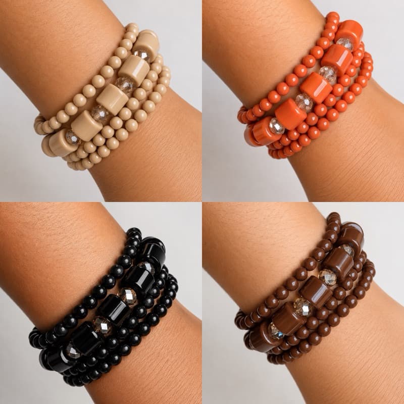 Pulseiras de elástico feminina resina -  Kit com Miçangas + Cristais | Elástico Ajustável | Bracelete acrílico moda