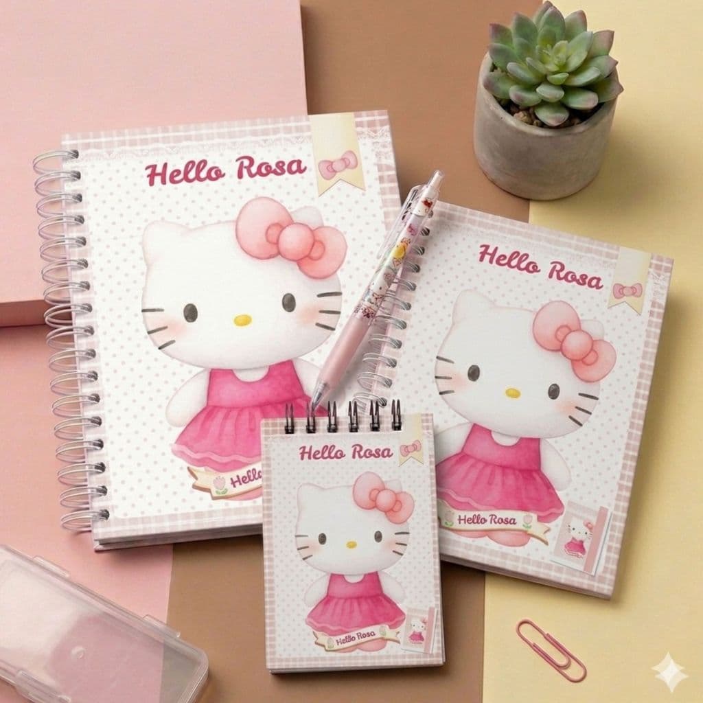 Kit cadernos Hello Kitty presentes  - ( Kit:  A6, A5, universitário 18 x 26 e chaveiro postit)