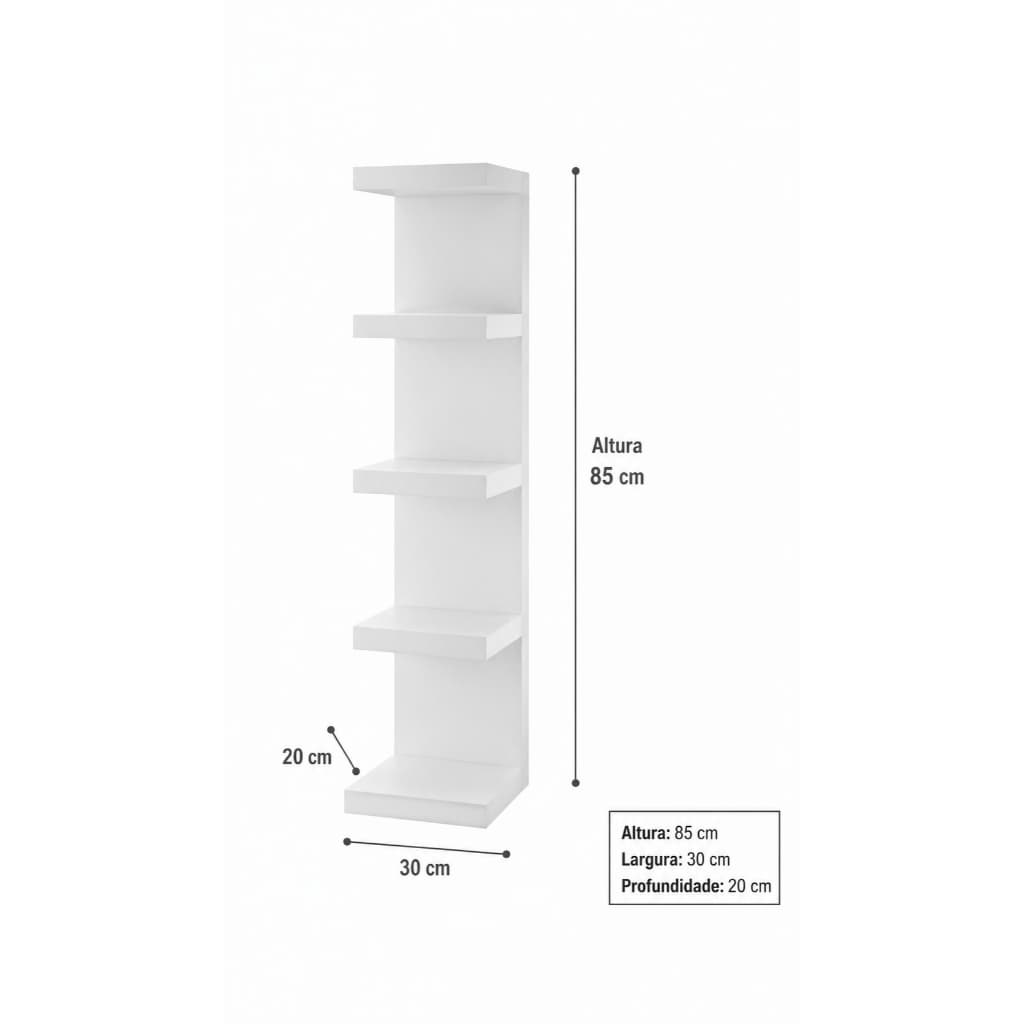 Torre Organizadora MDF Branca 85cm altura x 30cm largura x 20cm profundidade – Prateleiras Verticais Resistentes.