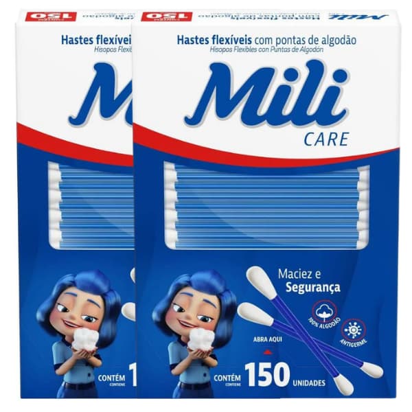 Hastes Flexíveis Mili 150 Unidades cada 300 cotonetes
