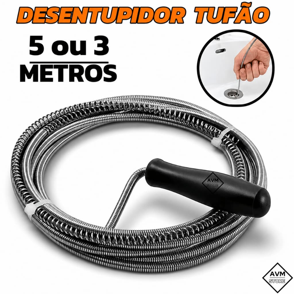 Desentupidor De Pia Cano Ralo 3M ou 5M Mola Flexível Aço Inoxidável Tufão Banheiro Calhas