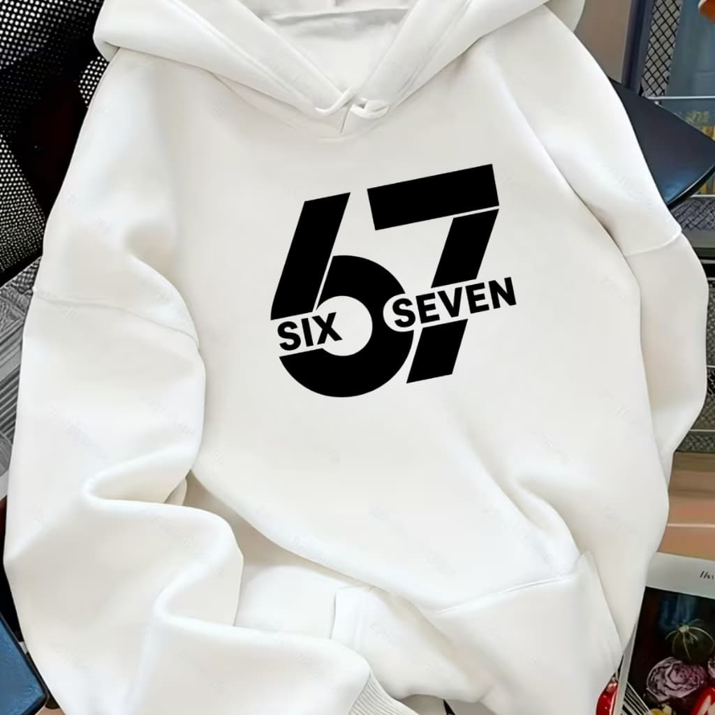 Blusa de Frio Moletom Feminino Masculino Casaco de Inverno Casaco de Frio Moletom Branco Blusão Suéter Quente Six Seven