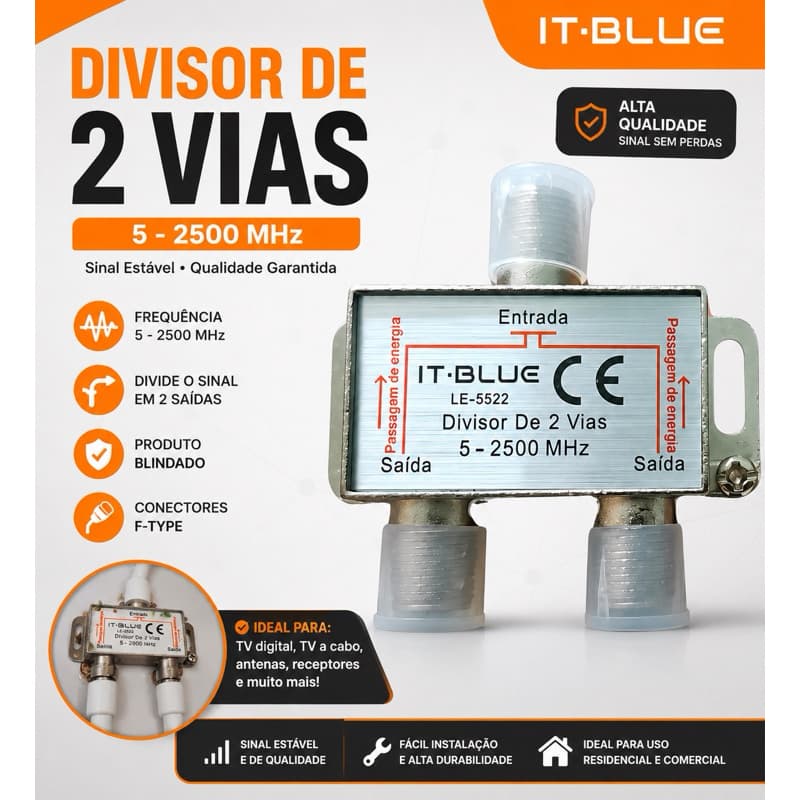 Divisor de Sinal Alta Frequencia HDTV 2 ou 4 Vias – 5-2500MHz