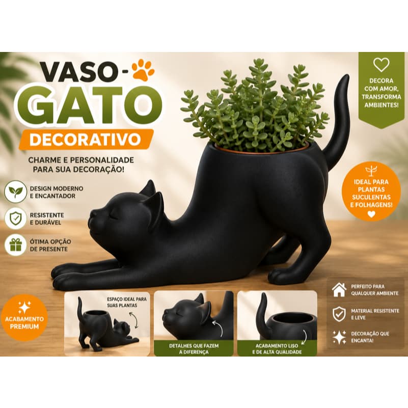 Vaso Gato Decorativo para Suculentas e Cactos Cachepô Criativo Decoração Moderna 3D