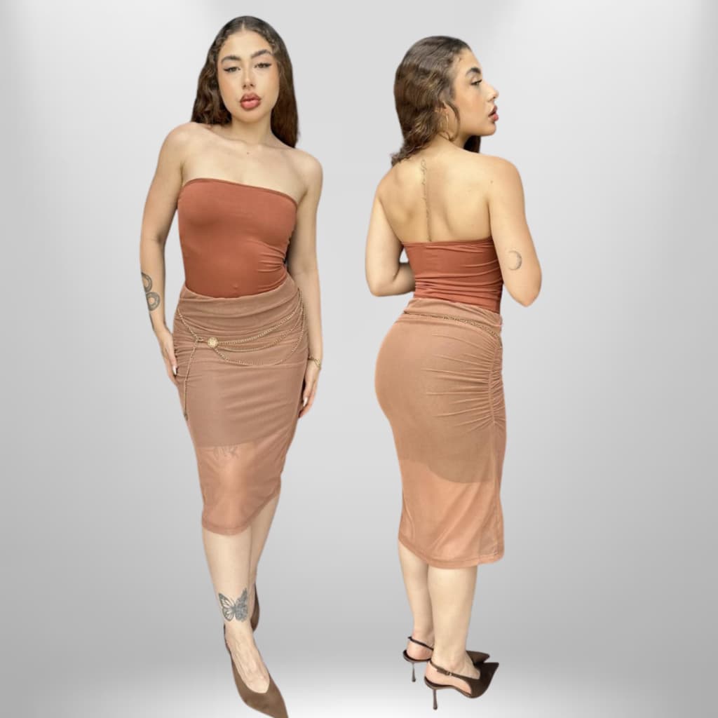 SAIA MIDI TULE TRANSPARECIA  FRANZIDO COM FORRO CINTURA ALTA ELEGANTE CHIQUE CASUAL FESTA