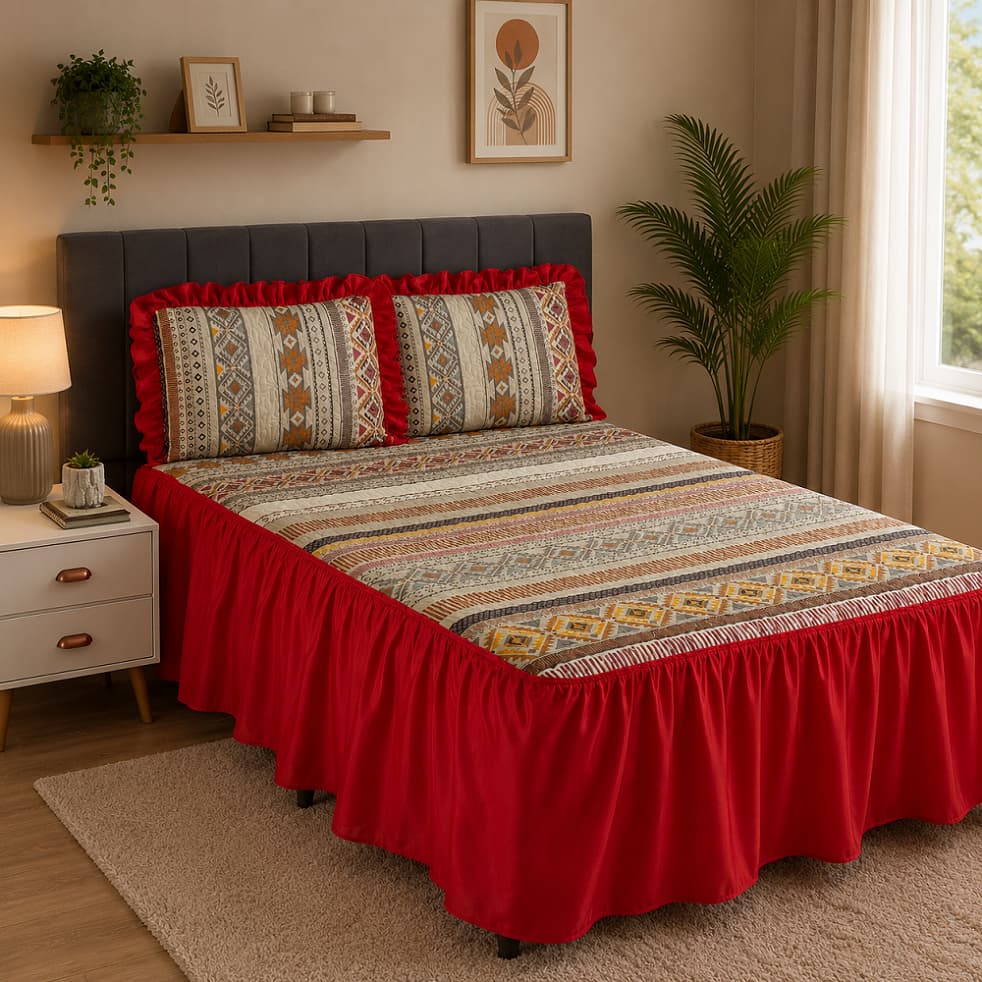 Kit Cobre leito Colcha Queen Matelado Cobre-Leito com Babado + 2 Porta-Travesseiros – Facil de colocar