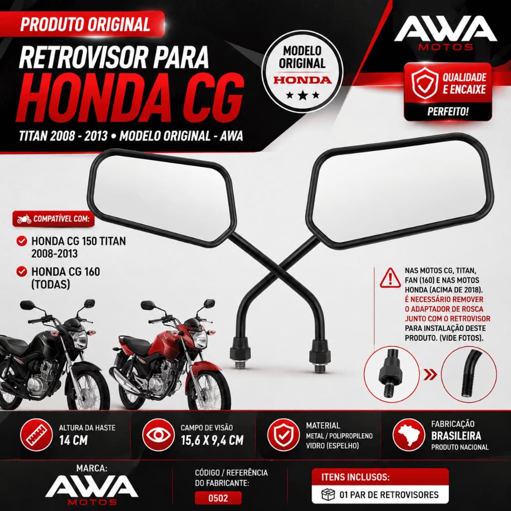Retrovisor Cg Titan 150 Fan 2008/2013 Ks/es Par Moto Motoboy