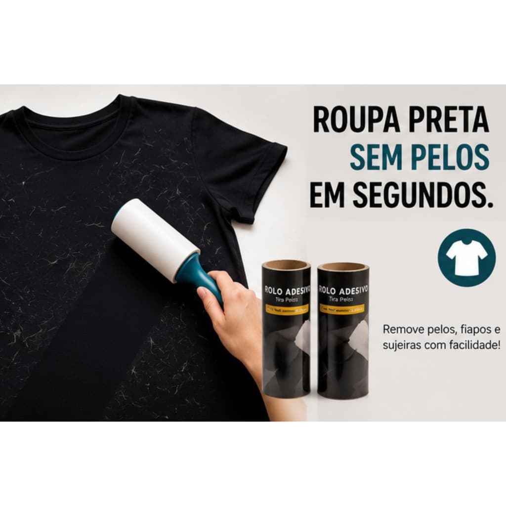 Kit Rolo Adesivo Tira Pelos De Cão E Gato + 2 Refis Com 20 Folhas cada