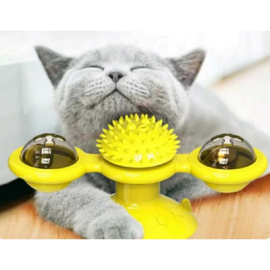 Brinquedo Interativo Para Gatos Moinho Cata Vento Giratório Com Ventosa Luz LED Catnip Erva De Gato