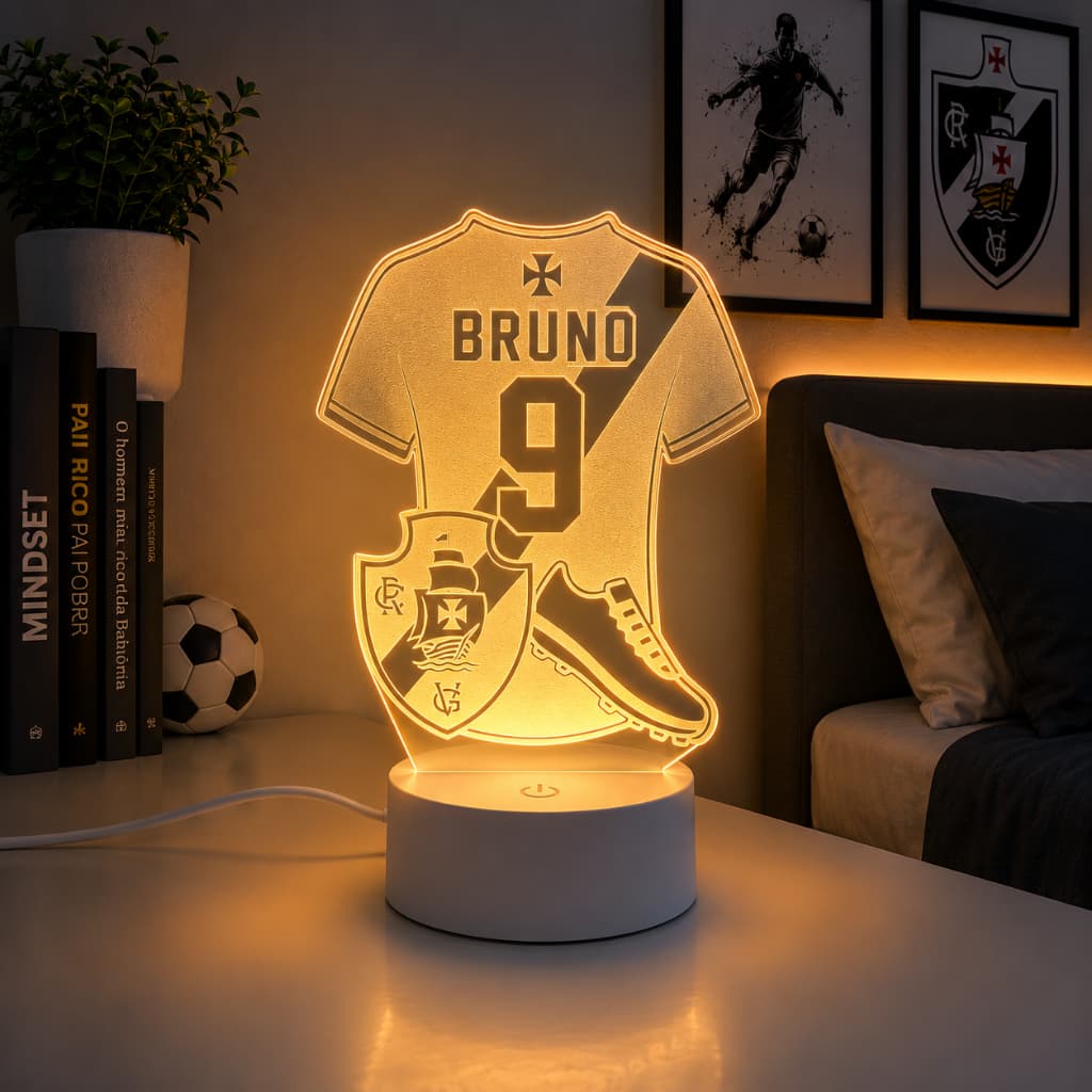 Luminária LED acrílico Vasco Personalizada nome/numero  Presente Criativo / Abajur / Luz Noturna