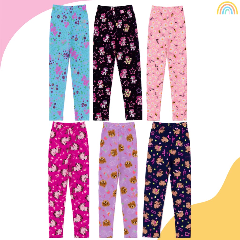 Kit 2,4 e 6 Calças Legging Estampada Infantil Escolar Menina Sortidas Roupa Feminina Tamanho 2 ao 14