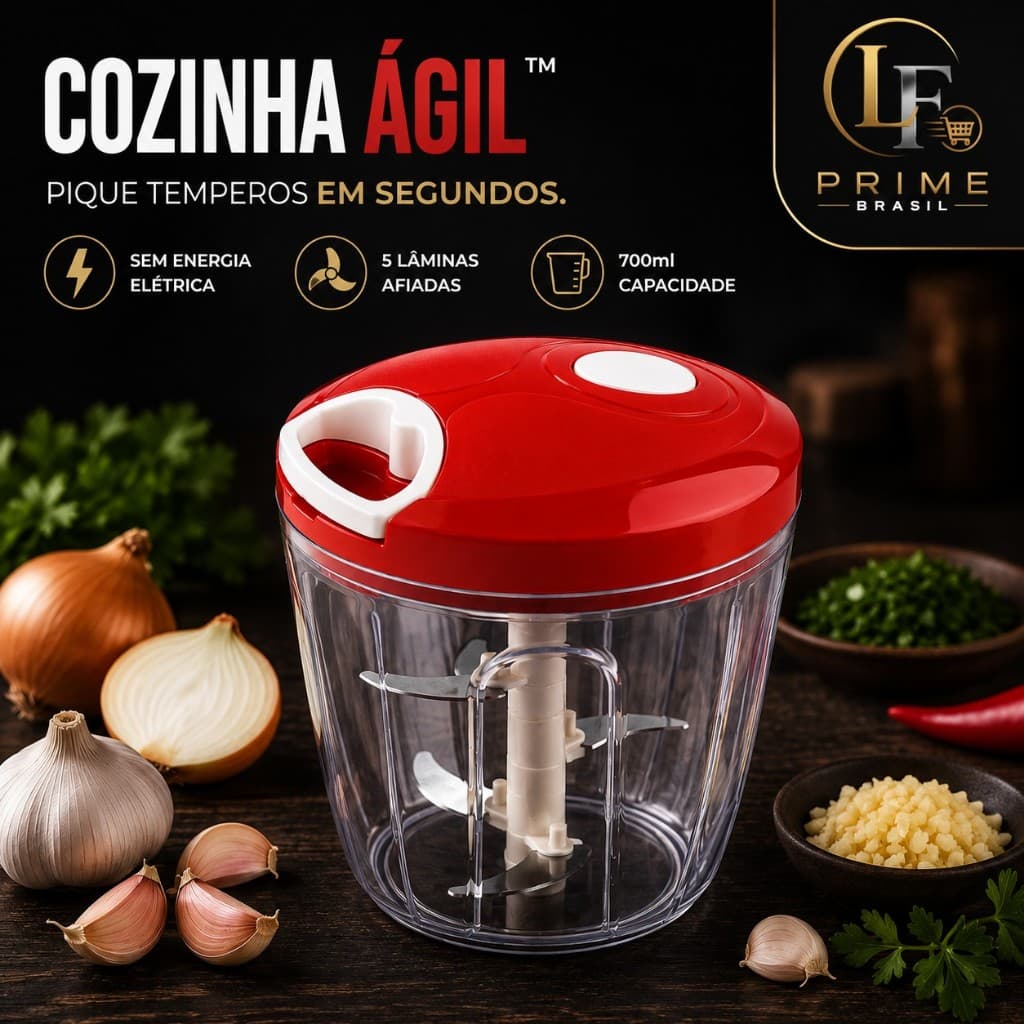 Mini Processador Manual 700ml 5 Lâminas Triturador de Alho Cebola Legumes Sem Energia Portátil Cozinha Ágil