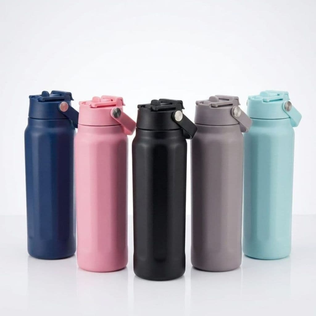 Garrafa Termica Inox 720ml Antivazamento Com Canudo Alça e Bico Com Tampa Protetora Academia Escola