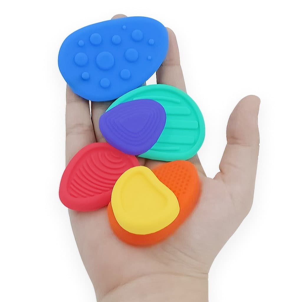 Pedras de Alívio de Estresse Sensorial - Kit com 6 Brinquedos de Fidget Colorido e Texturizado