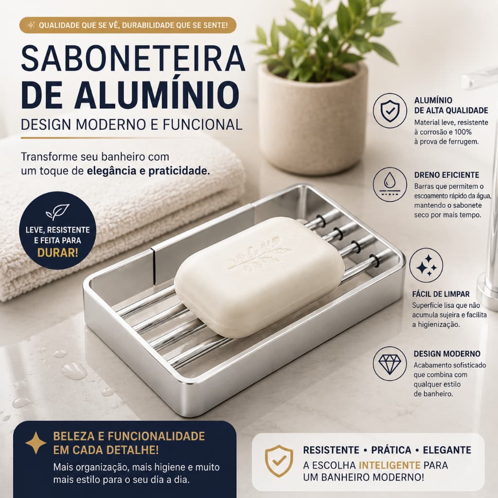 Saboneteira De Parede Polido Alumínio Premium Nicho