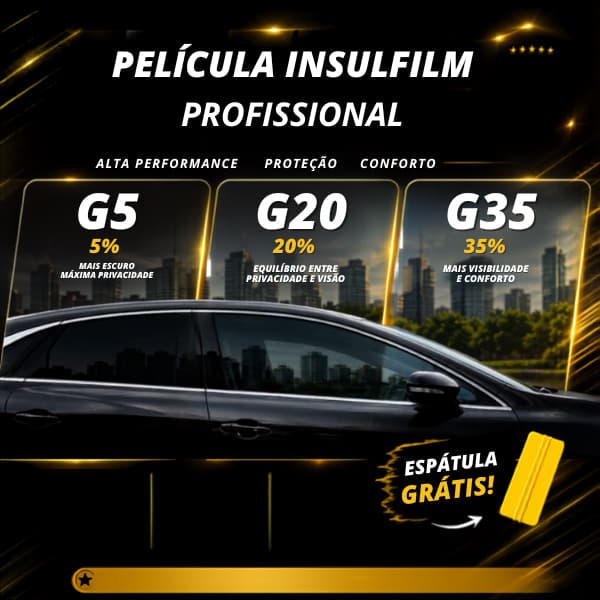 Pelicula  Tipo Insulfilm Poliéster Profissional G5, G20 e G35, 75cm larg. Controle Solar